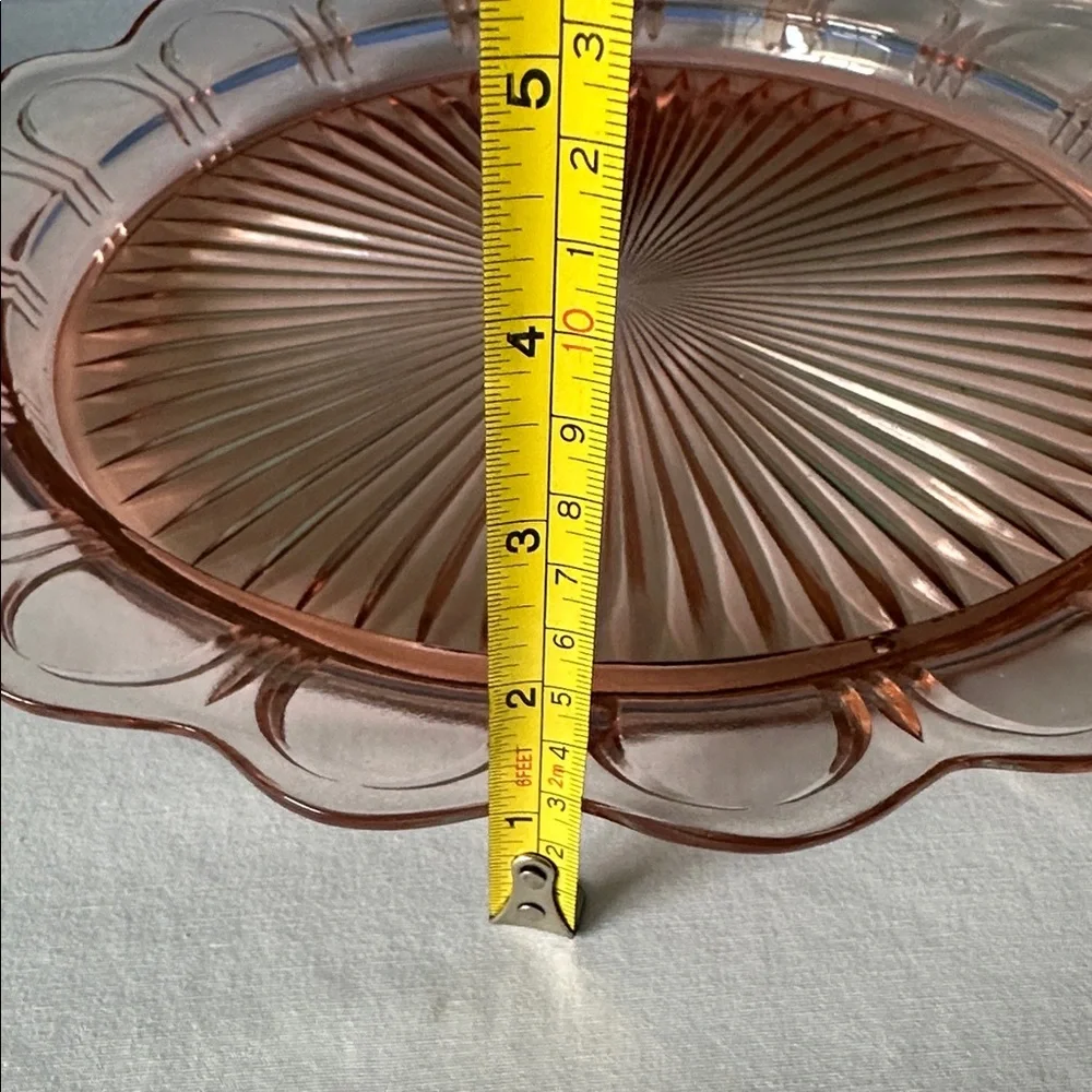 Vintage 13 inch large Anchor Hocking Pink Depression Glass Reticulated Server - Picture 8 of 11